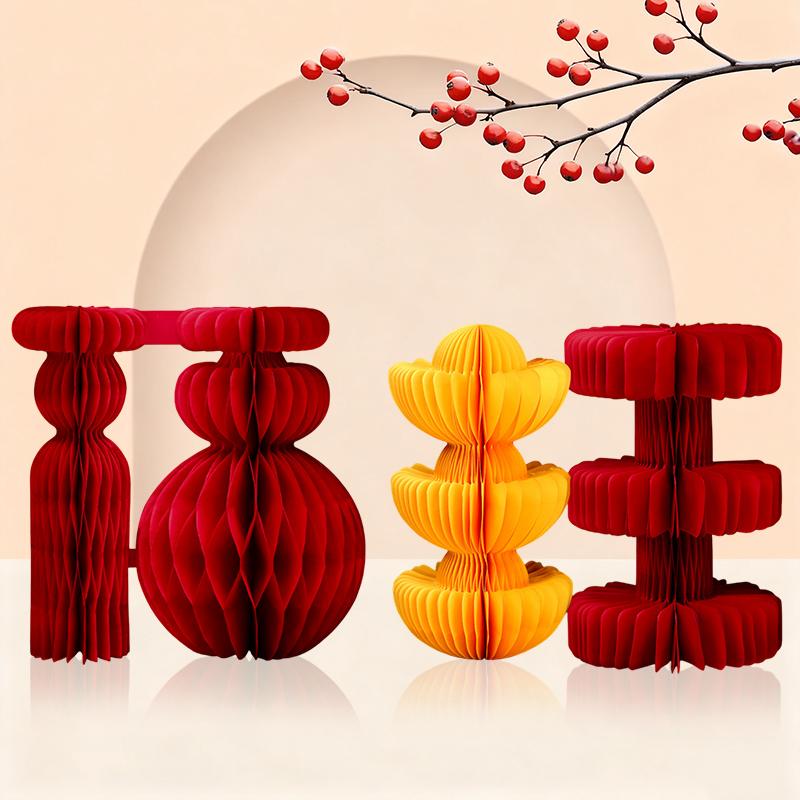 3D Honeycomb Balls Ornaments Red Gourd Housewarming Wedding Room Decoration Carft Chinese New Year Spring Festival Decor
