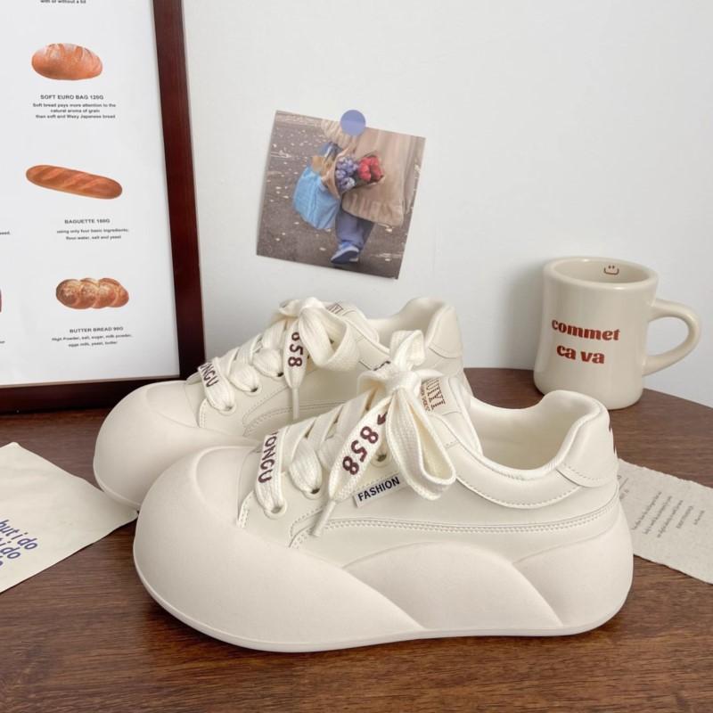 Mode 2025 Frühling Sommer Cremeweiße Klobige Sneaker Damen Hässlich Süße Plateauschuhe Koreanischer Stil Lässig Schick Trendig Alltag Slipper