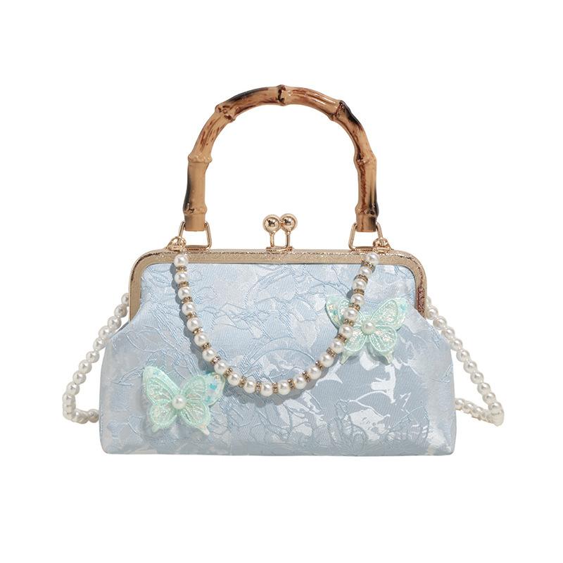 2025 New Spring and Summer Niche Portable Small Square Bag Pearl Shoulder Embroidered Butterfly Cheongsam Messenger Bag