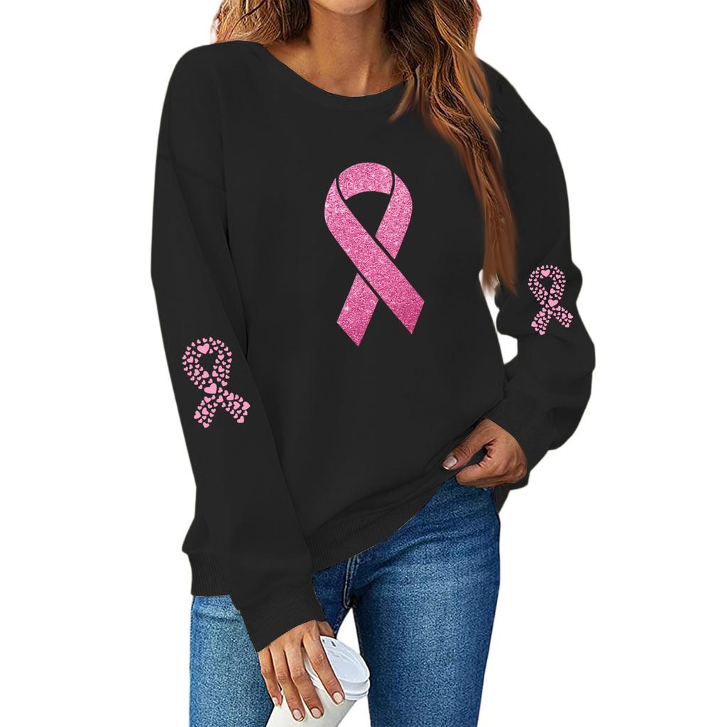 Breast  Sweatshirts For WomenRibbon Breast  Shirt Cute Dog Graphic  Long Sleeve Tops