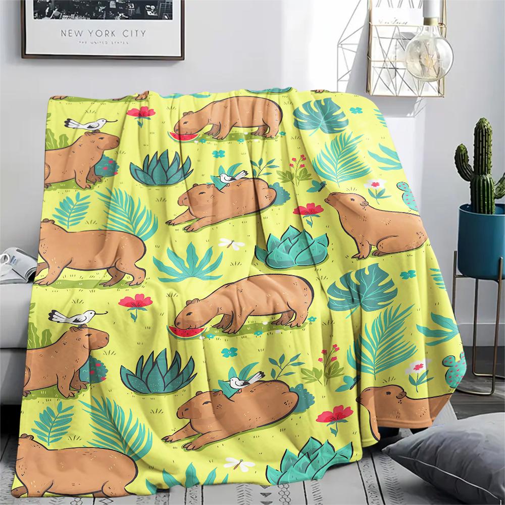 1Pc Capybara Print Flannel Blanket, High quality Comfortable for All Seasons, Home Decor, Warmth and Comfort, Perfect for Christmas Gifts