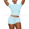 Modal! 2026 summer European and American cross-border women's clothing slim-fitting semi-turtleneck stand-up collar short-sleeved T-shirt shorts suit 