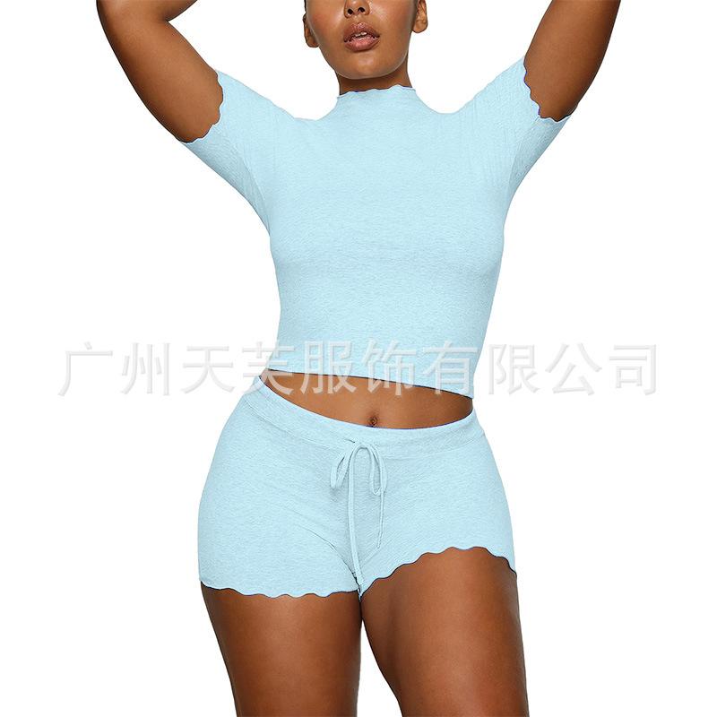 Modal! 2026 summer European and American cross-border women's clothing slim-fitting semi-turtleneck stand-up collar short-sleeved T-shirt shorts suit 