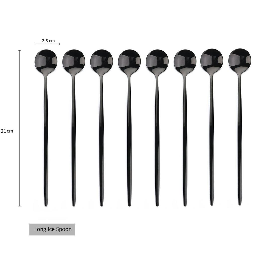 8Pcs Lange Griff Eis Löffel Kaffee Tee Rühren Löffel Edelstahl Schwarz Gold Besteck Set Geschirr Küche Abendessen besteck Set
