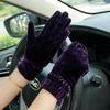 Women's Gold Velvet Etiquette Gloves - Knitted Warm Five-Finger Design for Autumn and Winter