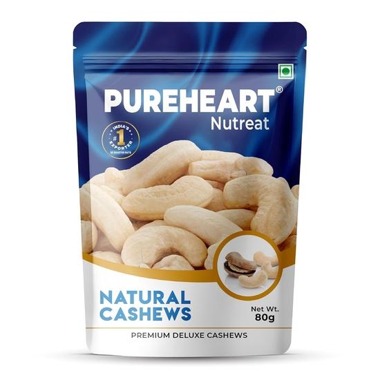 Pureheart Nutreat Natural Cashews (80 gm) Premium Whole Crunchy & Delicious Cashewnuts/Kaju/Dry Fruit - Resealable Pouch 80GM