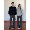Mens Gray Baggy Cargo Jeans American Vibe Straight Leg Wide Pants