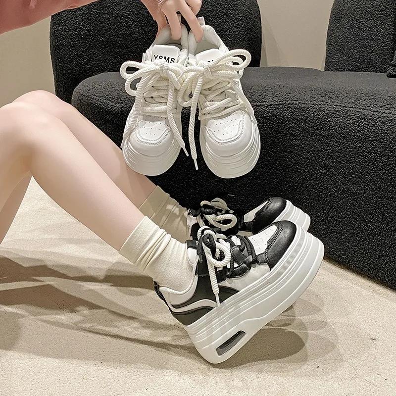 Fashion Hot Sales 8.5CM High Platform Sneakers Women Casual Sport Shoes Autumn Vulcanized Skateboard White Shoes Woman Chaussures Femme