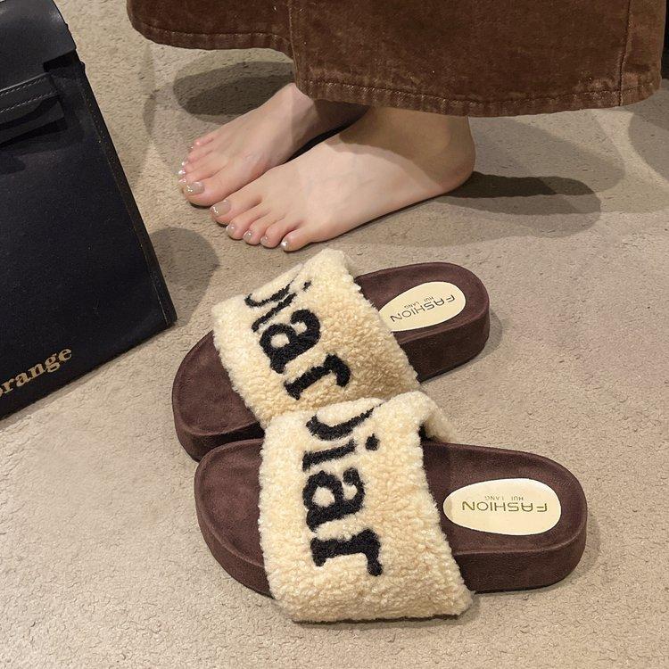 Mao Mao slippers women's outer wear 2025 new thick-soled small fragrant Mao Mao shoes high-end women's fashion foreign cotton slippers