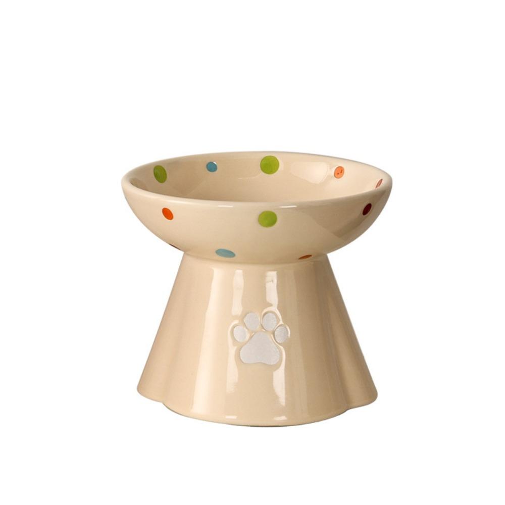 

Anti Tipping Pet High Foot Bowl Ceramic Pet Drinking Feeder Dog Food Feeding Basin Water Container бежевий