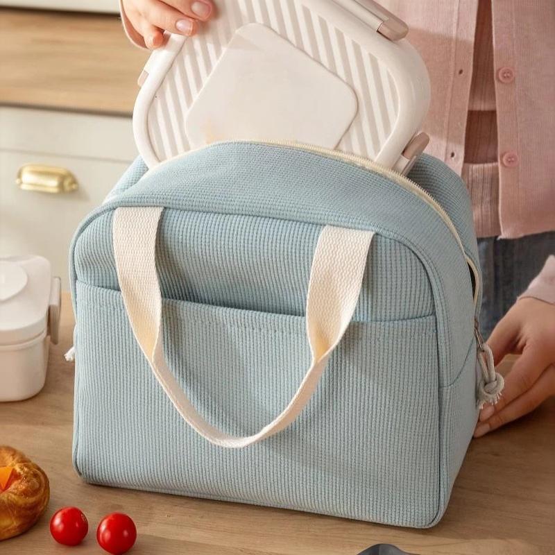 1Pcs Minimalist Portable Handbag Picnic Corduroy Insulated Lunch Bag Hand-Held Large Capacity Lunch Box Storage Bag