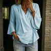 Damen Bluse mit Glockenärmeln, V-Ausschnitt, Bindung vorne und asymmetrischem Saum, Lässiges Baumwoll-Leinen Top
