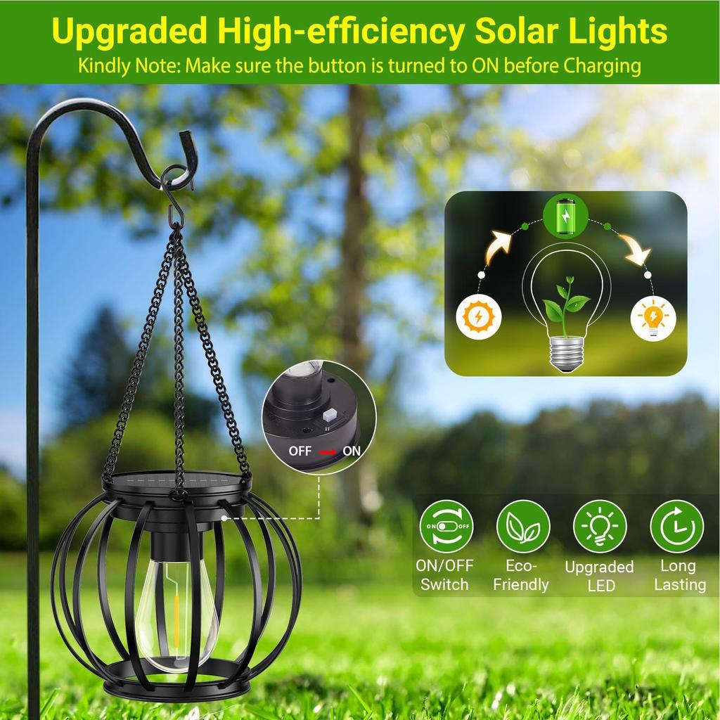 Solar Lantern 2 Piece Waterproof Lamp Decoration With Hook And Chain Solar Lantern Outdoor For Balcony Backyard Patio Driveway