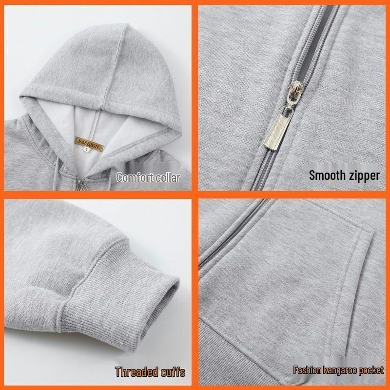 Herren Baumwoll Kapuzen Reißverschluss Strickjacke: Großformat, Lockere Passform, Unifarben, Trendiger Hoodie mit Fleecefutter für Herbst und Winter.