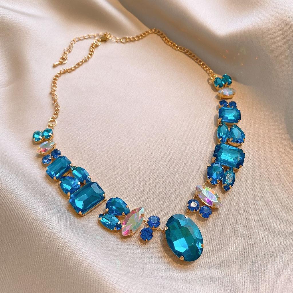 Korean fleece rope color artificial tiger's eye stone bag necklace niche design sweater chain retro necklace
