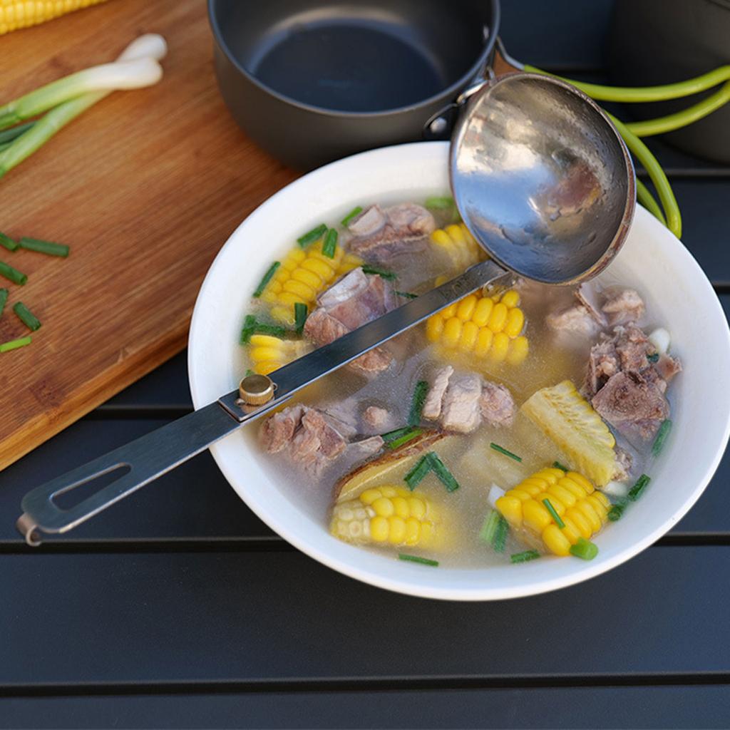 Serving Ladle Spoon, Large Stainless Steel Camp Ladle Soup Spoon Soup Ladle with Foldable Handle for Sauce Soup Cooking