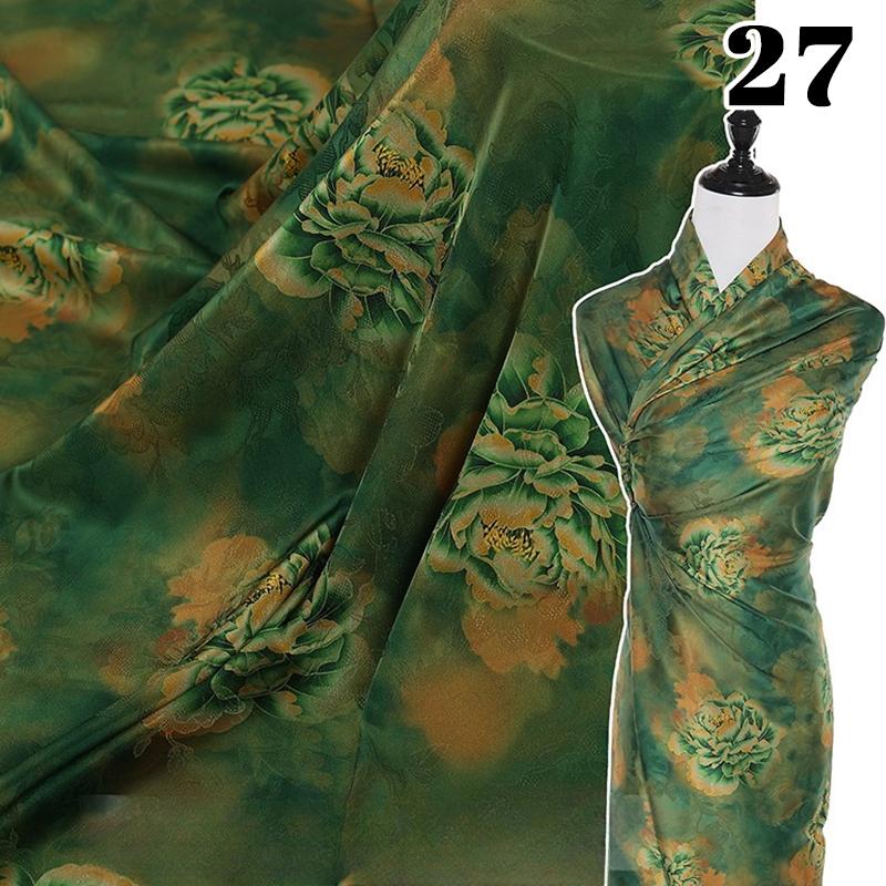 Krajinná hedvábná strečová saténová látka 50x150cm pro tradiční čínské vintage Hanfu Cheongsam dámské oblečení šaty šicí řemesla