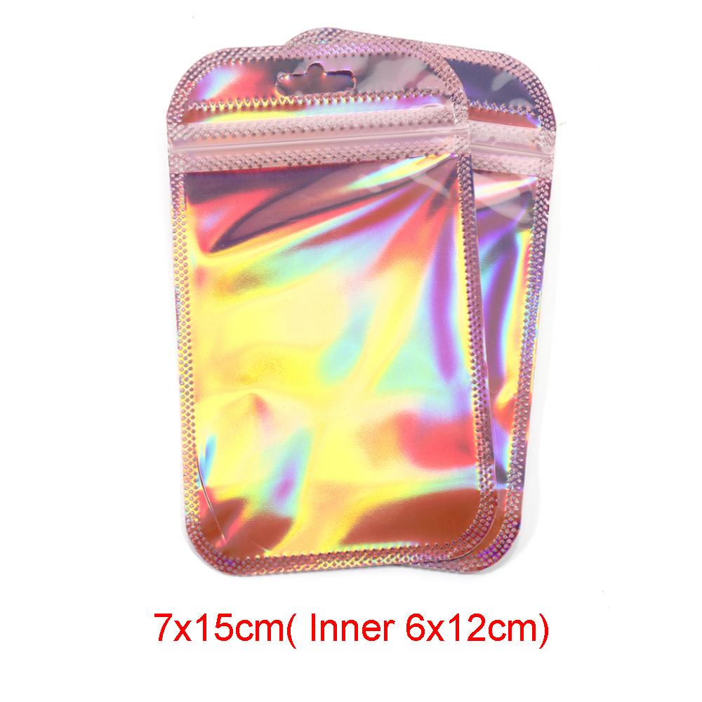 50pcs Iridescent Self Sealing OPP Bags Laser Iridescent Zip lock Resealable Package Pouch Retail DIY Jewelry Storage Accessories