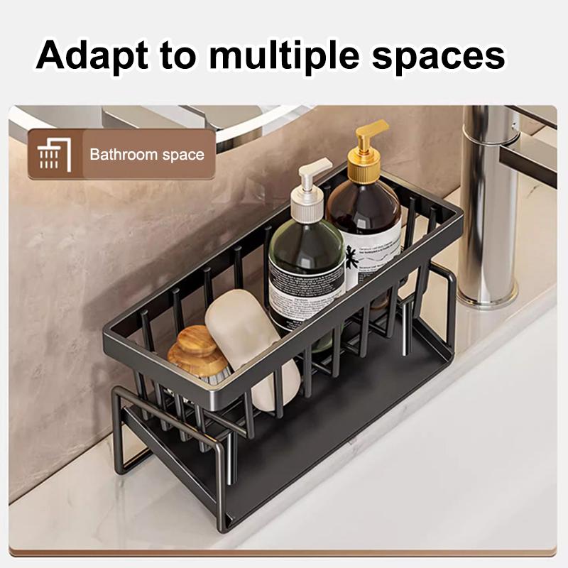 Kitchen Sink Caddy, Sponge Holder Self Drain Soap Dish With Detachable Dishcloth Rack For Dishcloth Soap Brushes Space Saving