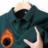 Men's Winter Fleece Fake Two Piece T-shirt Button Striped Polo Shirt Long Sleeve Fashion Casual Thicken Solid Lapel Male Tops