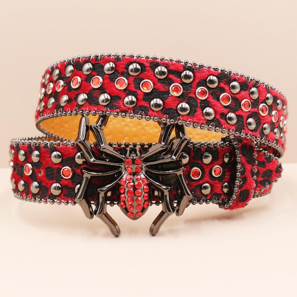 Spider Buckle Punk New Leopard Print Rhinestone Belt Belt Full Diamond European and American Belt Women's Decorative Rhinestone