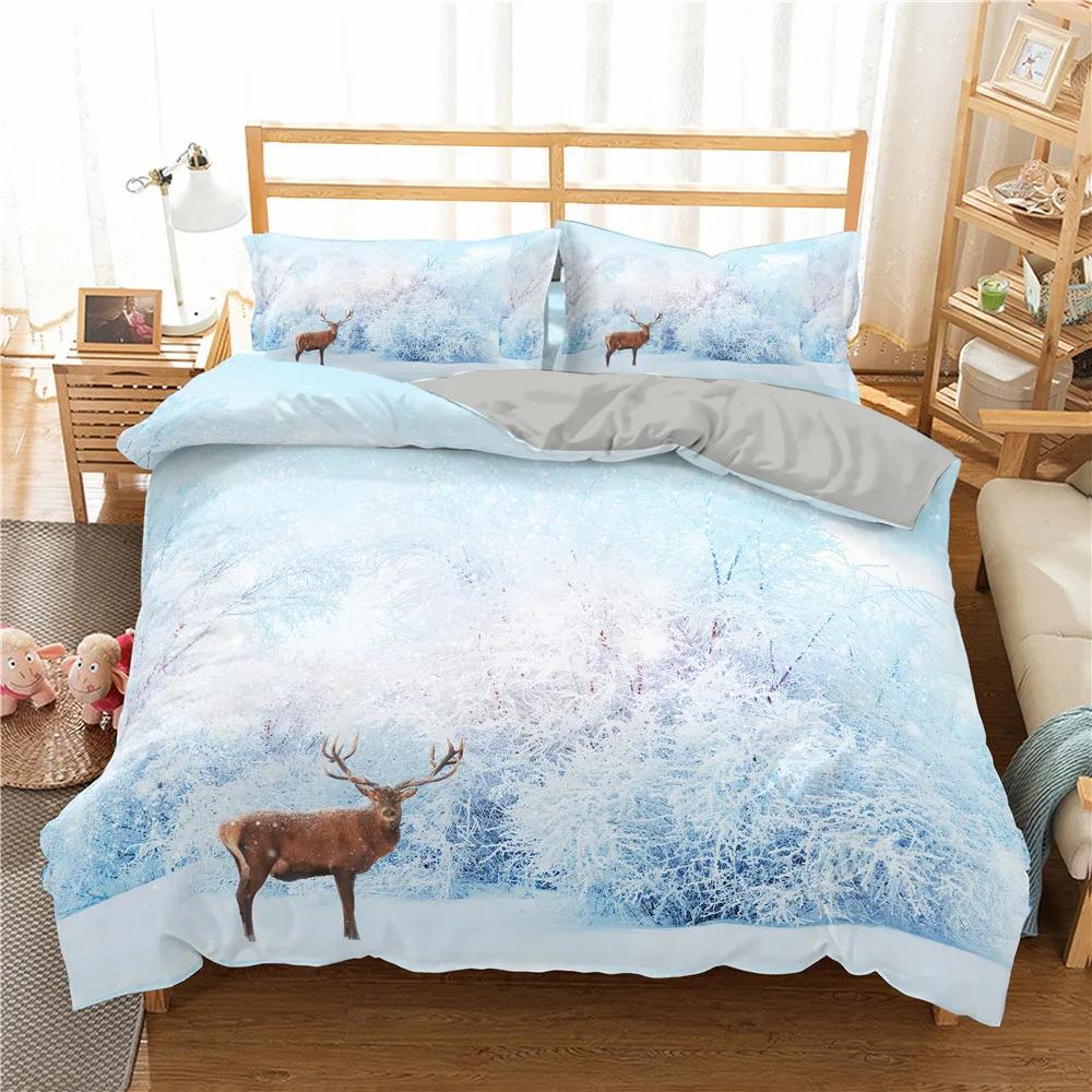 Ropa De Cama Snowflakes Deer Duvet Cover 3d King Size EU King 240x220 Cm Bedroom Set Bedding North America Quilting Home Textile