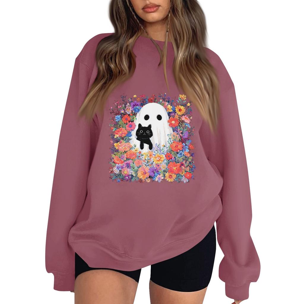 Women's Pullover Dropped Shoulder Halloween Print Sports Sweatshirt Top