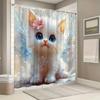 Fantastical Cat Shower Curtain - Dreamy Cat Butterfly Wings Hanging on the Wall Living Room, Bedroom Decoration - Magical and