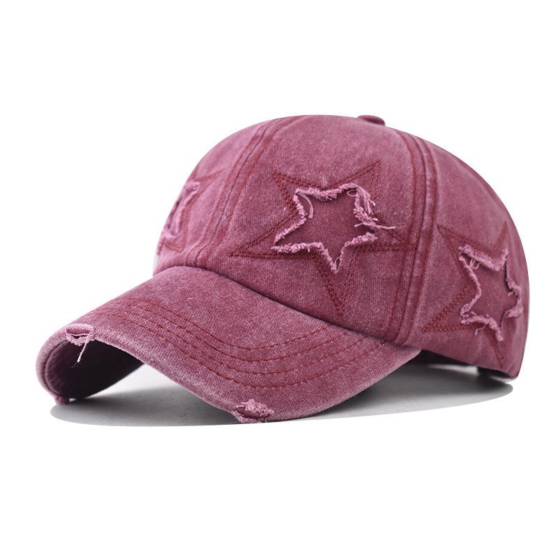 Pure Cotton Personalized Hole Five-pointed Star Baseball Cap Tide Curved Brim Ponytail Cap