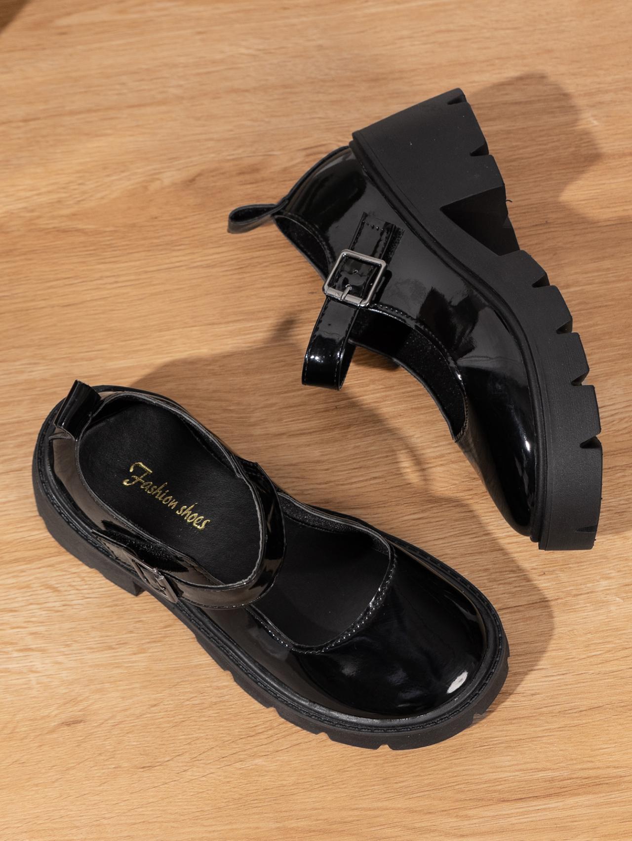 

модные новые женские туфли-лодочки с круглым носком на высоком каблуке для женщин на платформе туфли Мэри Джейн на плоской подошве модные туфли на квадратном каблуке с пряжкой на ремне 43 чёрный