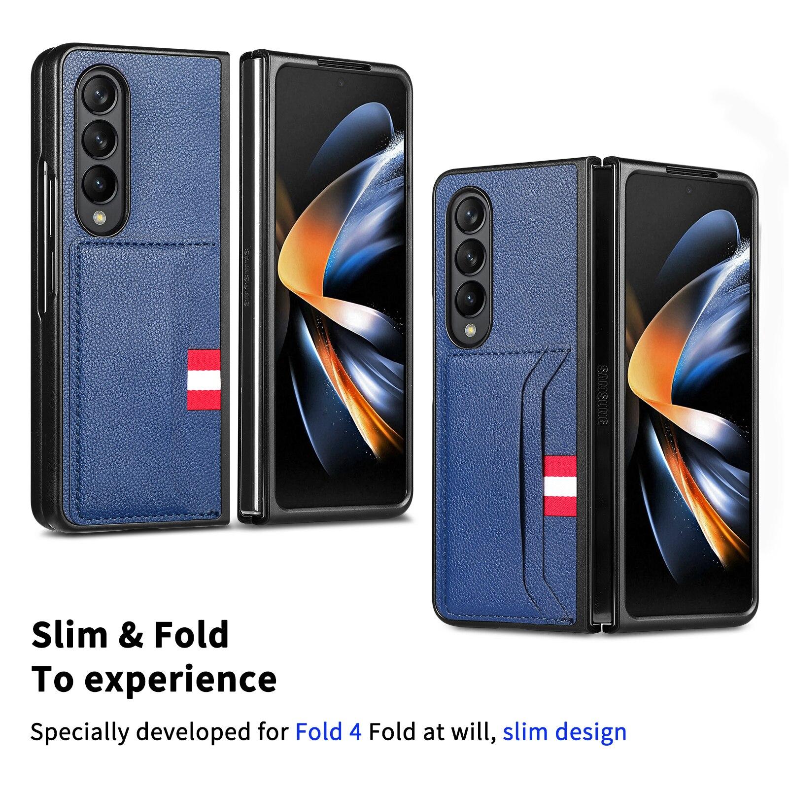 

Тонкий кожаный чехол-сумка для защиты от падений для Samsung Galaxy Z Fold 4 Fold4 Fold3 Fold2 Fold 3 2 Zfold4 Нескользящий чехол для карт памяти for Samsung Z Fold 4 чёрный