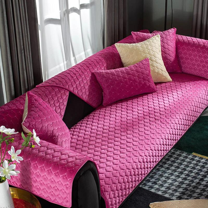 Verdickter Kurzplüsch-Sitzbezug für Wohnzimmer Warme Winter-Sofahandfläche Universal Rutschfeste Sofamatte Sofadecke Kissen