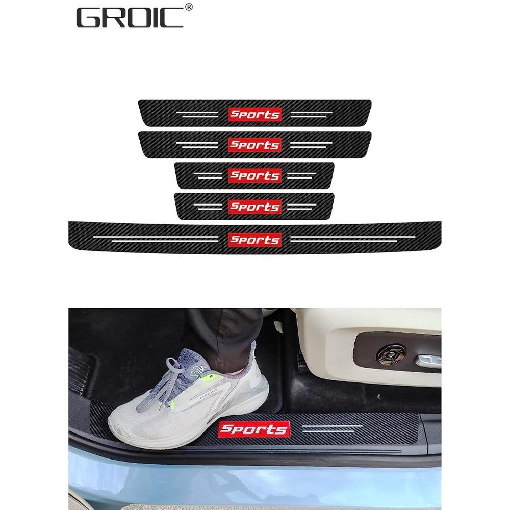 

5PCS Car Door Sill Protector Stickers Carbon Fiber Sport Threshold/Rear Bumper Guard Anti-Scratch Sticker Door Edge Protection Decorate Interior Acce