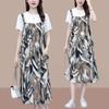 Two Piece Set Casual Loose Matching Sets Summer O-Neck Short Sleeve Women's Clothing Printed Stylish Shirring Midi Dress Sets