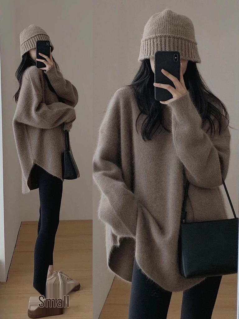 Arctic Velvet Plus Size Women's Knit Sweater - Thickened Mid-Length Solid Autumn/Winter Base Layer Top