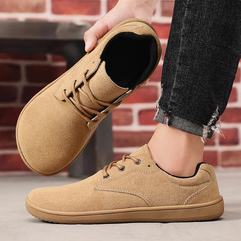 Breite Zehen Barfußschuhe für Herren Outdoor Trekking Sport Minimalistische Wanderschuhe Wildleder Wasserdicht Outdoor Herren Reise Sneaker