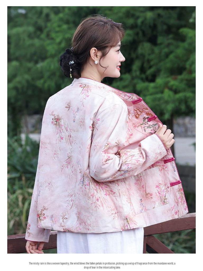 Mom's New Chinese Style Quilted Jacket with Frog Button & Embroidery for Middle-Aged and Elderly Women - Autumn/Winter