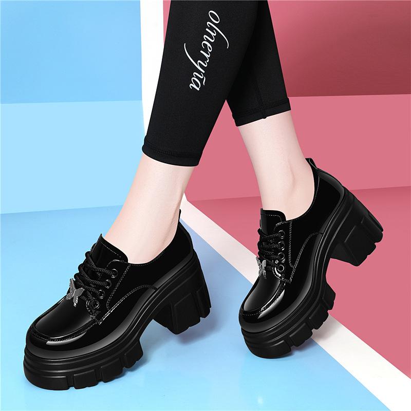 

(Broken size will not be replenished) New spring and summer thick-soled black small leather shoes, small inner height increase women s shoes, loafers 38
