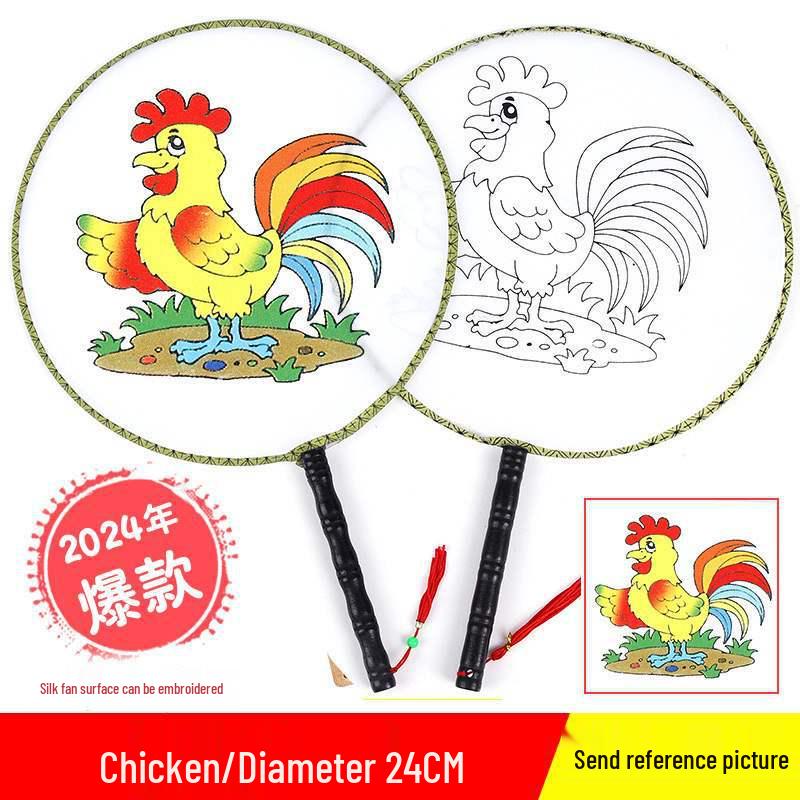 DIY Children's Silk Cloth Round Fan with Bamboo Handle - Palace Style Hand-Painted Kindergarten Craft