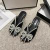 Zapatillas de Verano para Mujer Baotou Media Zapatilla Moda Lazo de Mariposa Diseño de Perlas Zapatillas para Mujer Antideslizantes Planas Chanclas