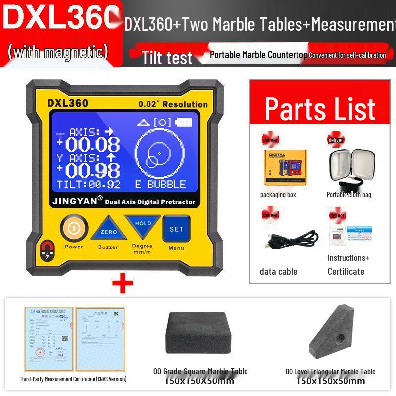 Jingyan DXL360S Dual-Axis Digital Level & Inclinometer with High-Precision Gyroscope and Lithium Battery