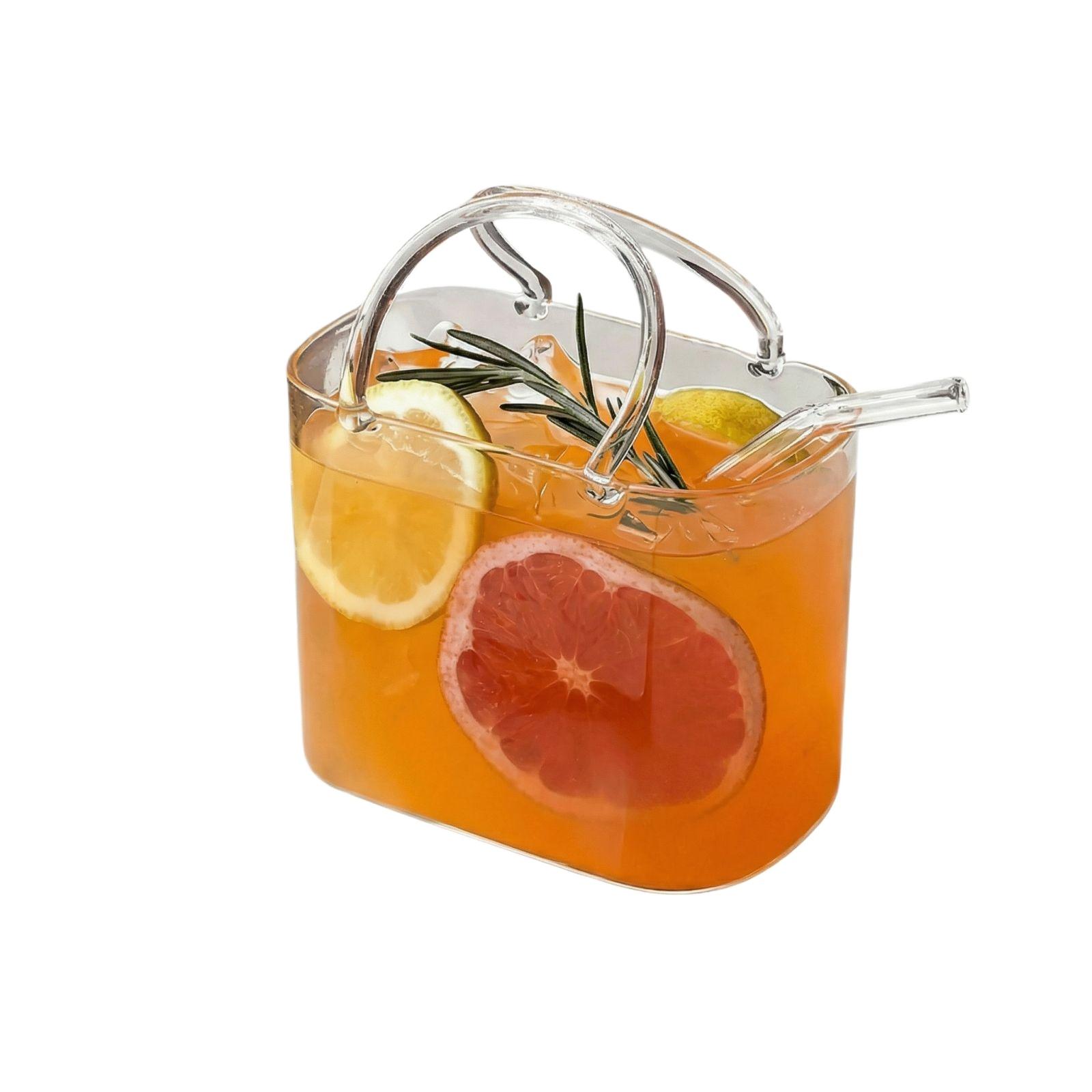 770ml Glass Handbag Slightly Fruit Wine Cup Set With Tray, Bar Creative Juice, Trendy Cocktail Glass One Size