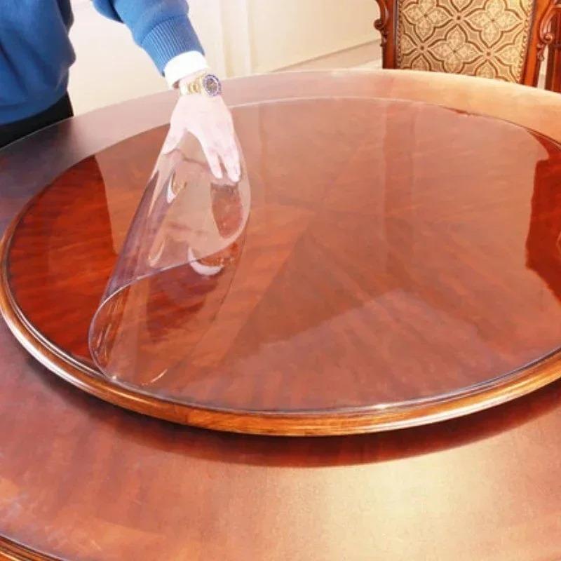 1PC Transparent PVC Round Table Carpet Waterproof Tablecloth Kitchen Pattern Table Cover Glass Soft Cloth Dining Table Mat