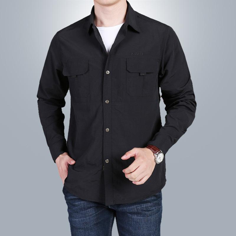 Men Cargo Shirt Men Long Sleeve Casual Shirts High Quality Camisa Militar Overshirt Brand Clothing Black Blouses