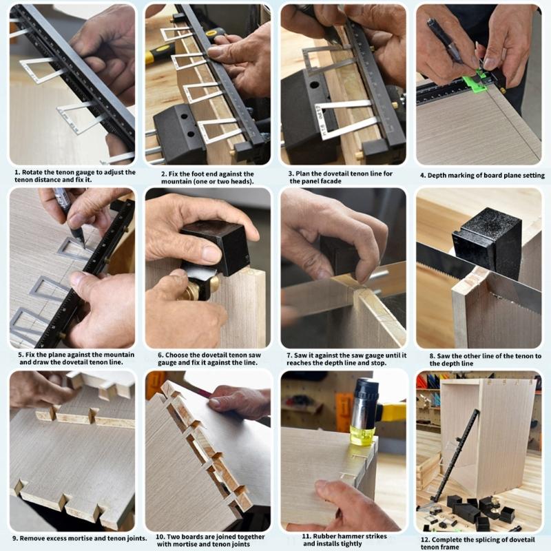 28pcs Adjustable Dovetails Marking Gauges Set Dovetails Template with Metric & Inches  scale  for Woodworking Projects