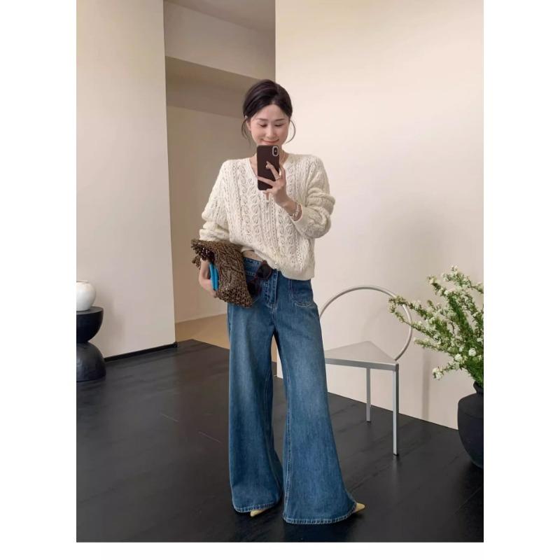White V-neck Hollow Knitted Cardigan Coat Sweater Women's Thin Spring and Autumn Top