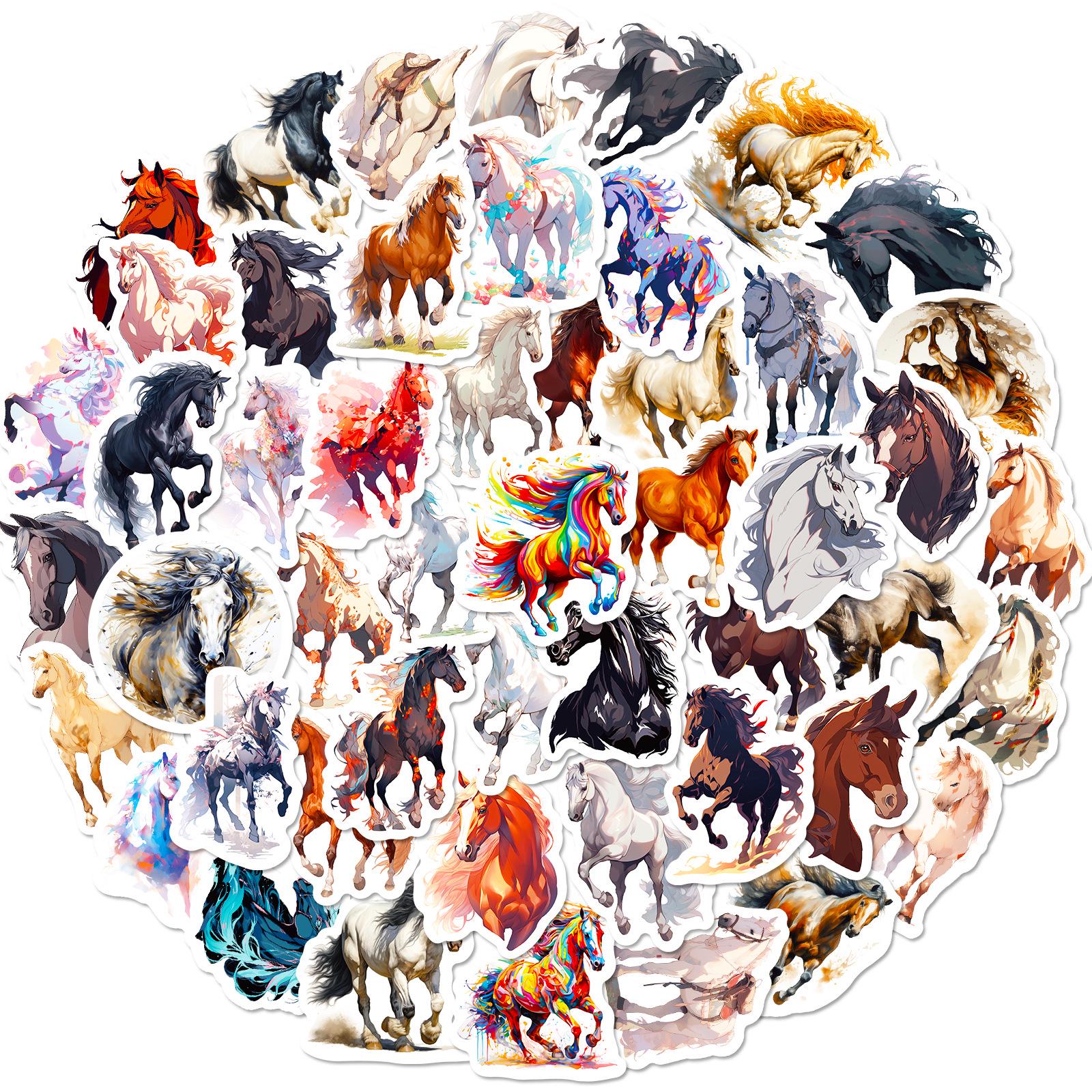 50 Graffiti Horse Stickers: Trendy Cartoon Equestrian Sports Stickers