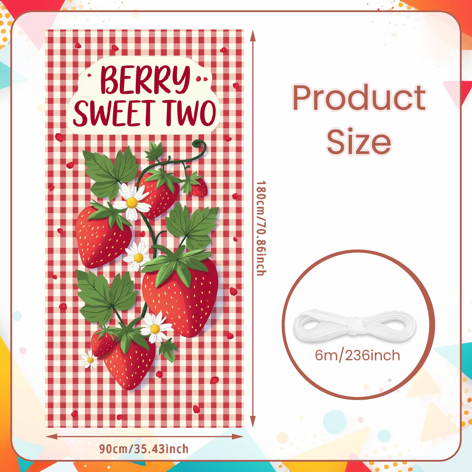

Birthday Display Red Gingham Design Berry Sweet Two Backdrop Party Door Cover Floral Accented For Family Gathering