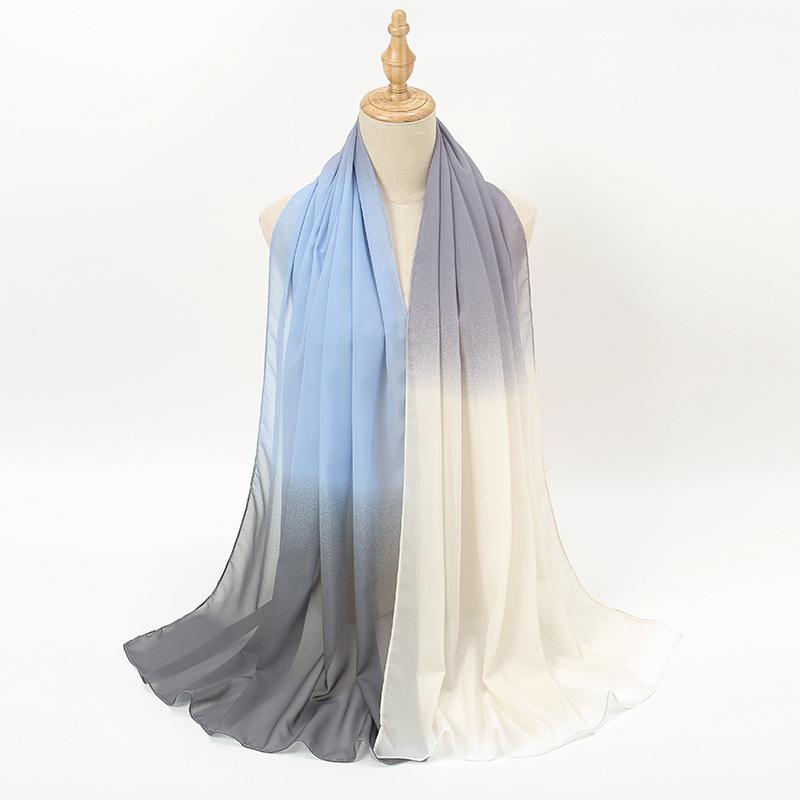 New solid color versatile dance gradual change chiffon silk scarf, summer thin decorative travel sunscreen shawl women