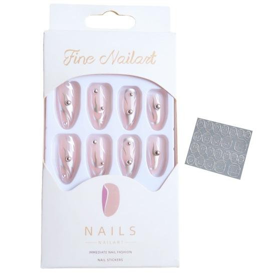 24Pcs Fake Nails with Glue Mixed Size Ultra-Thin Removable Harmless Full Cover Press-on Nail Tips Manicure Decoration